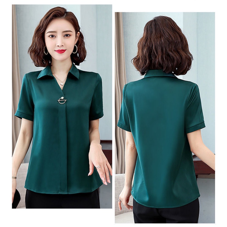 Áo chiffon tay ngắn cổ chữ V dáng rộng thời trang mùa hè dành cho phụ nữ trung niên