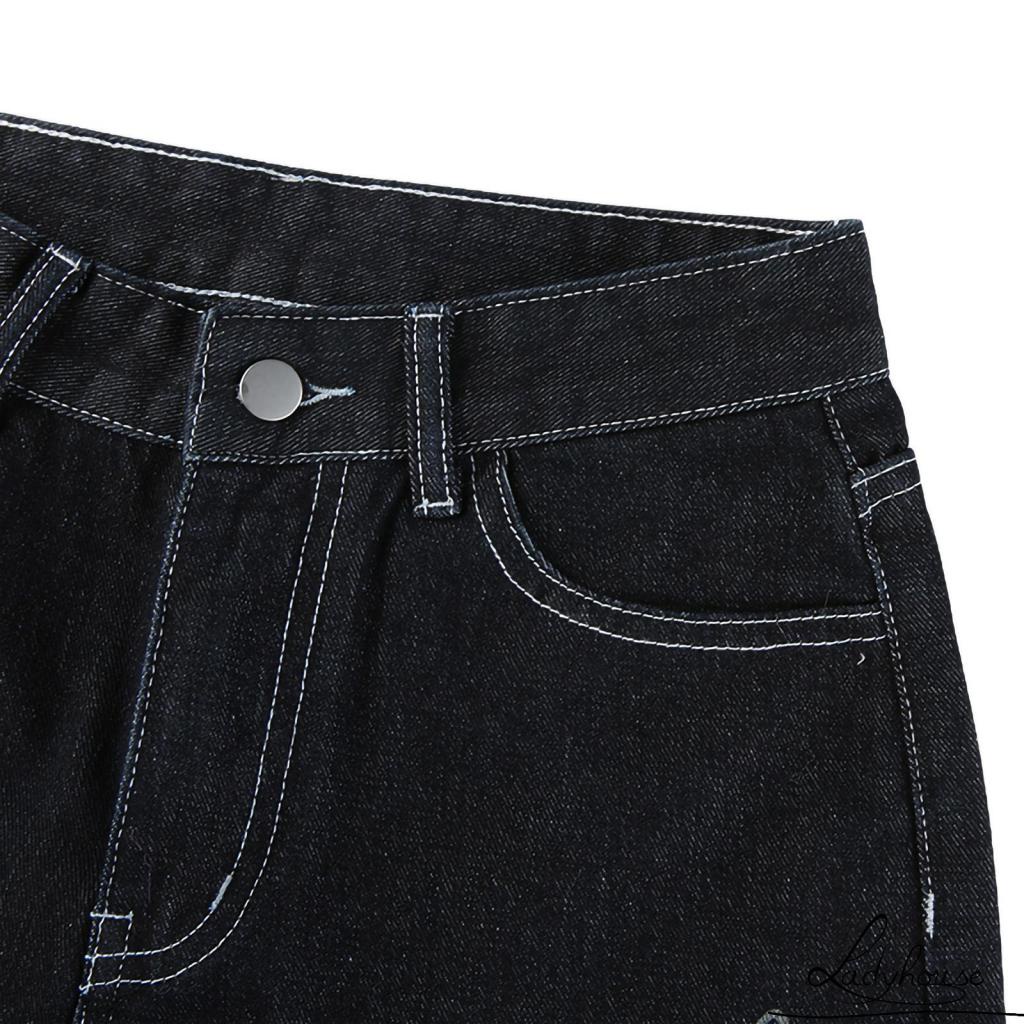 Quần jeans dài lưng cao ống rộng thời trang cho nữ