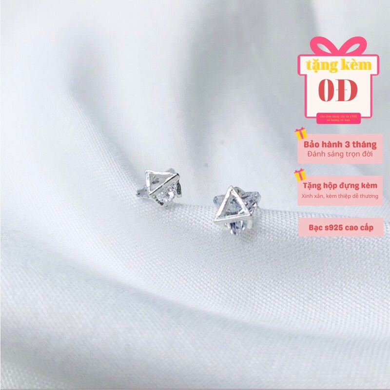 Khuyên tai đá tam giác mặt tam giác rỗng Triangle Earring H Dế Bạc K5711