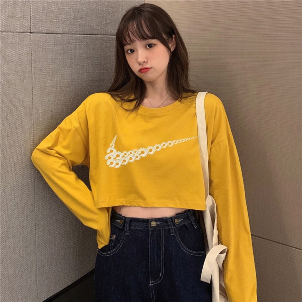 Áo Croptop Nữ Tay Dài In Hình Hoa Cúc Lapi VN Phong Cách Ulzzang  Freesize Phom Rộng, Áo Thun Unisex