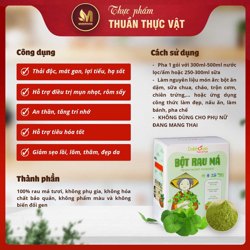 Bột Rau Má Hữu Cơ Nguyên Chất Sấy Lạnh Dalahouse