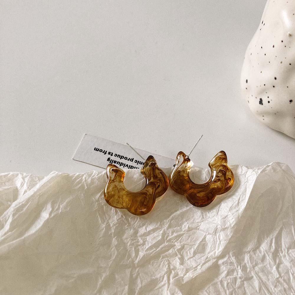 Hoa Tai Hình Chữ C Màu Caramel Phong Cách Vintage Thời Trang Cho Nữ