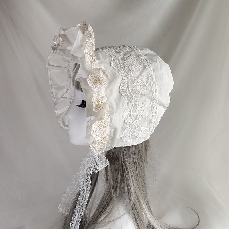 Mũ Trùm Đầu Phối Ren Viền cotton Phong Cách lolita Dành Cho Bé Gái Làm Đạo Cụ Chụp Ảnh