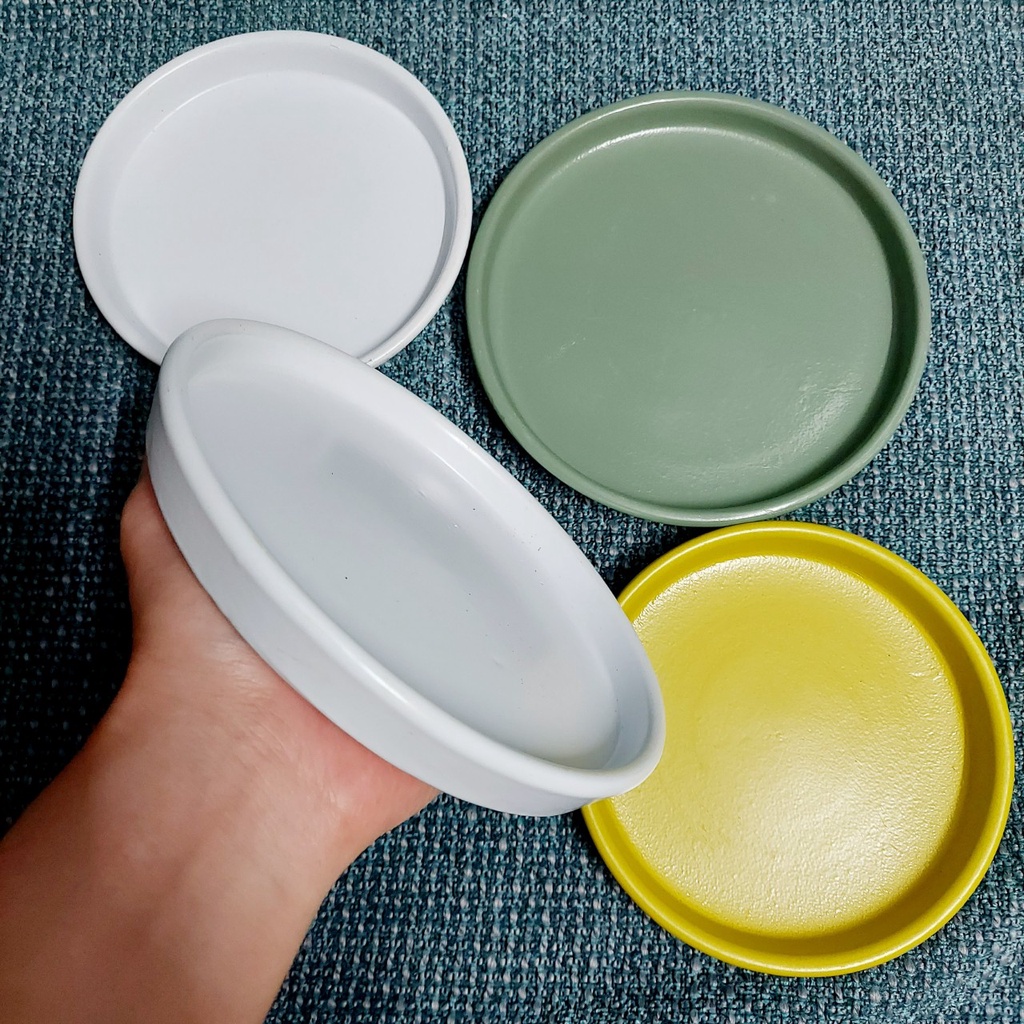 Đĩa lót chậu đất nung sơn màu Bông Garden lót chậu cây cảnh để bàn Miệng 14cm và 16cm