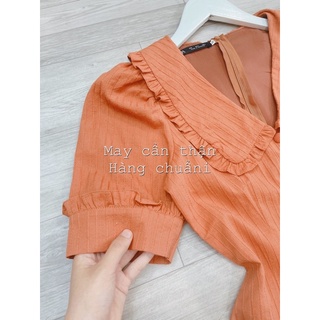 VÁY CAM CỔ BÈO HAI LỚP CÚC BỌC