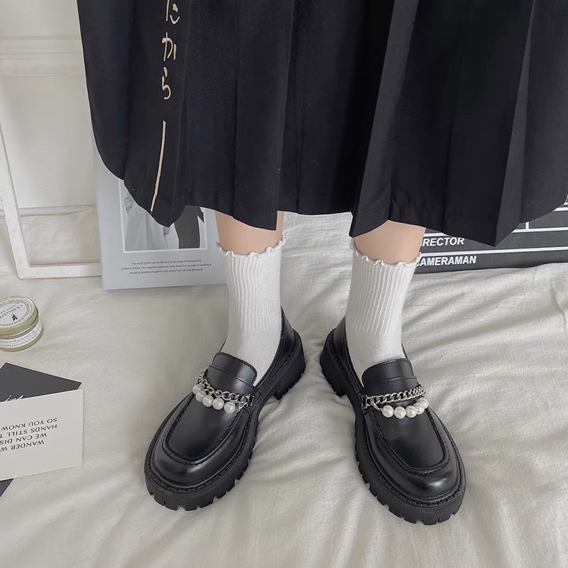 Giày da oxford hai quai đính ngọc