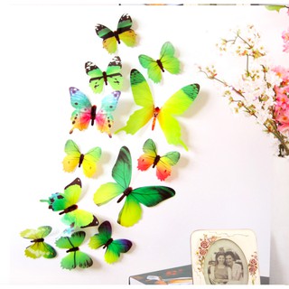 hue123 Set 12 bươm bướm 3D dán tường siêu đẹp, trang trí nhà cửa, tủ lạnh  ( có sẵn keo dán)