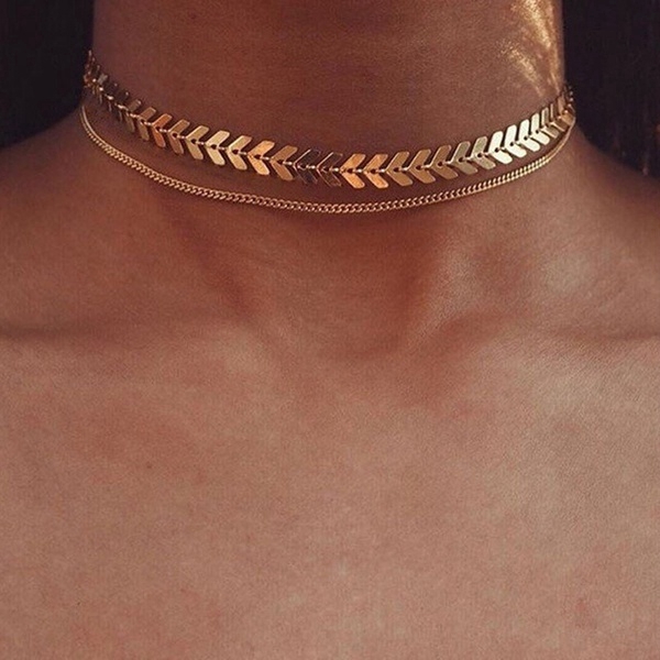 Set 2 vòng Choker đeo cổ bằng kim loại màu bạc vàng thiết kế sang trọng cho nữ