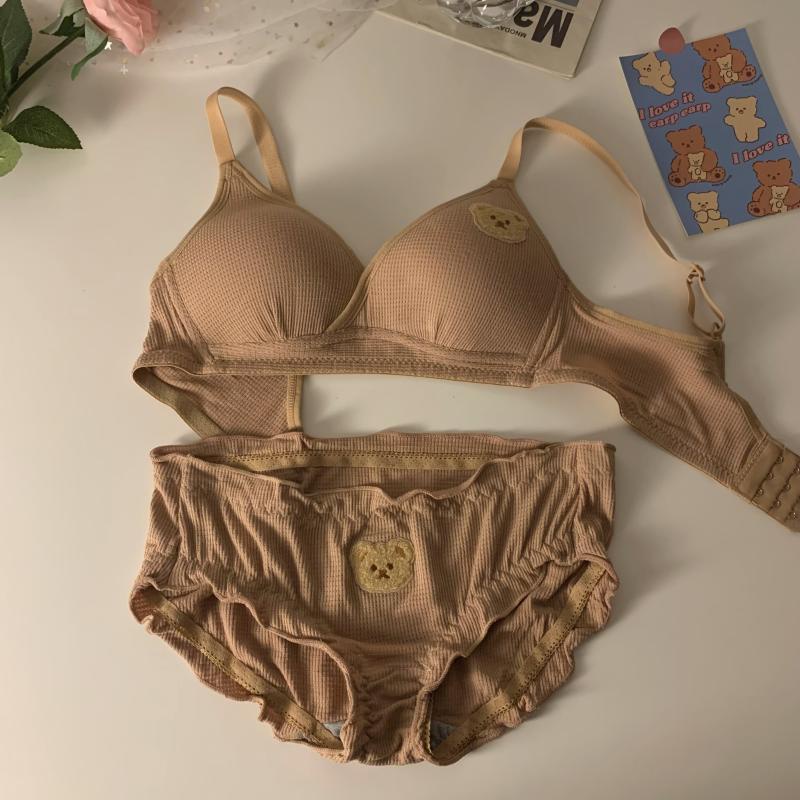 Set Áo lót vải cotton Thêu Hình Gấu Kèm Quần Lót Quyến Rũ Cho Nữ
