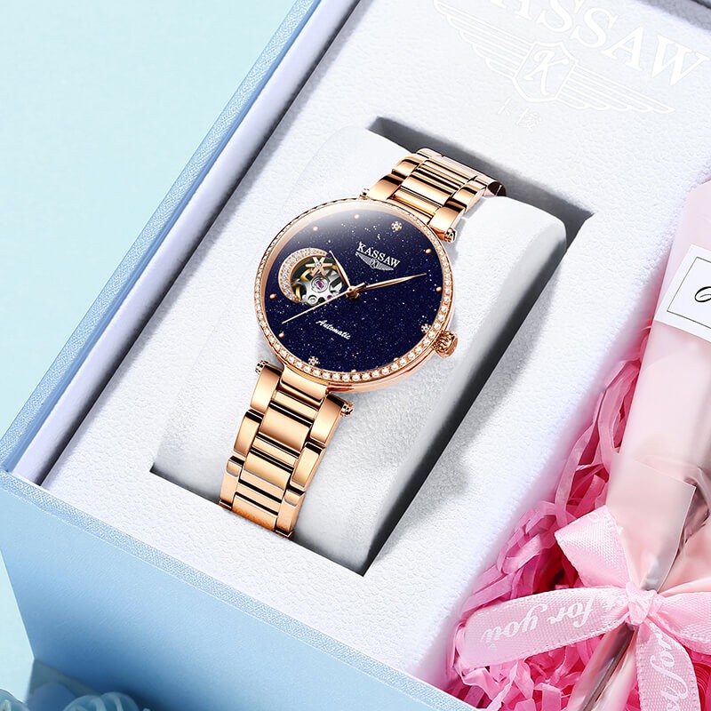 Đồng hồ nữ chính hãng KASSAW K991-1  Kính sapphire ,chống xước,Chống nước,BH 24 tháng,Máy cơ (Automatic) ,dây kim loại