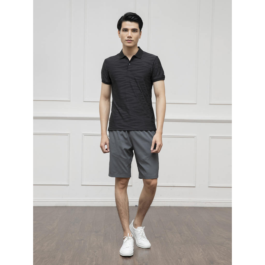 Áo Thun Nam Tay Ngắn Có Cổ Aristino APS020S1 Màu Đen 9 Jacquard Họa Tiết Dáng Slim Vải Polyester