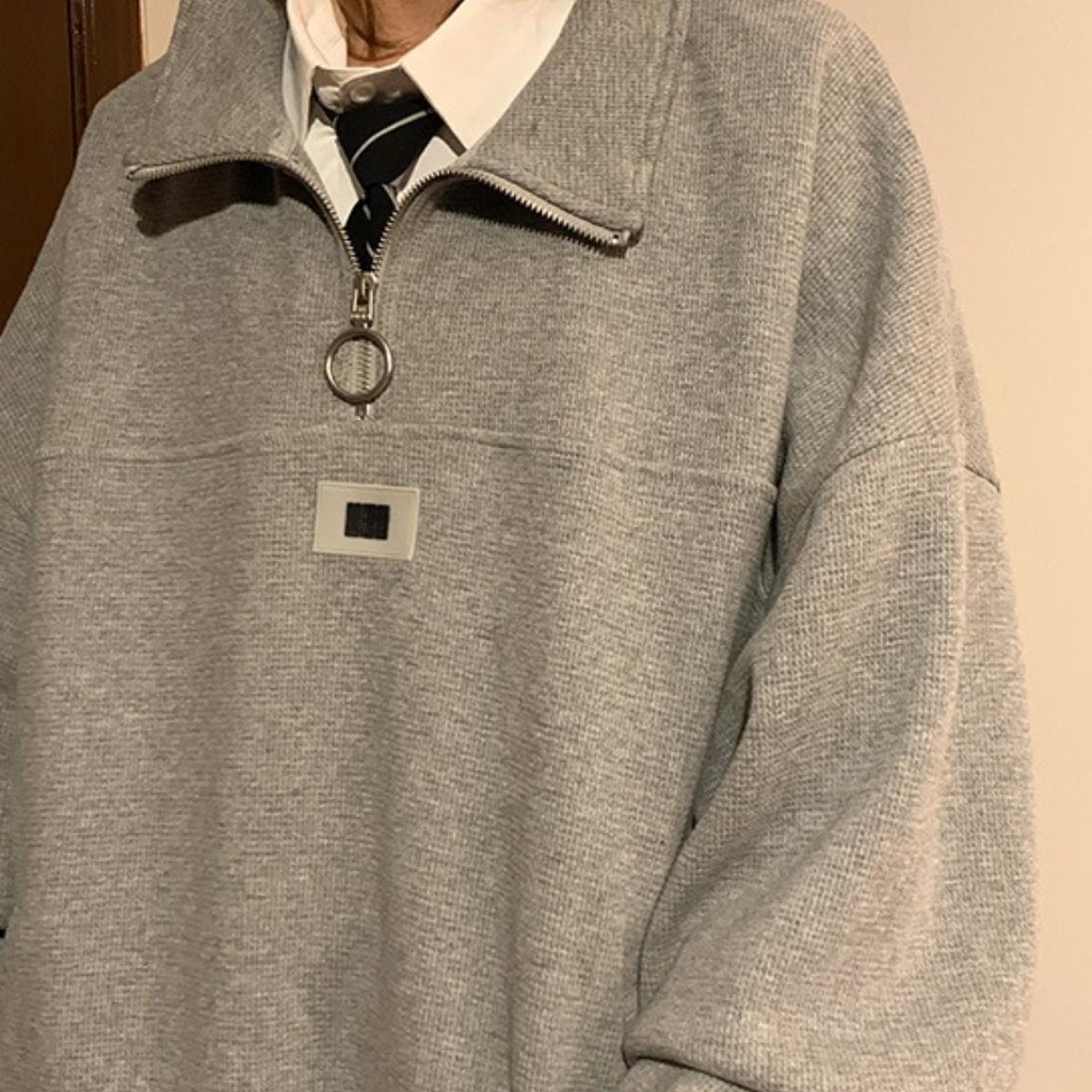 Áo Sweater Polo Unisex Nam Nữ Form Rộng Khóa Khuyên Cá Tính VIETSTAR