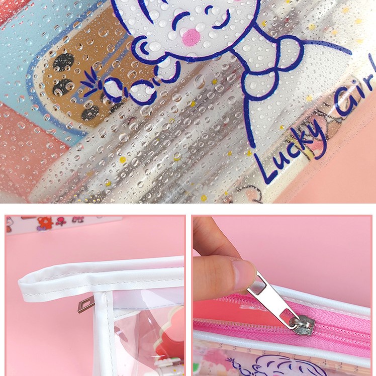 Túi Đựng Bút/Đồ Trang Điểm Bằng PVC Phủ Lông Nhung Dung Tích Lớn Có Khóa Kéo Tiện Dụng