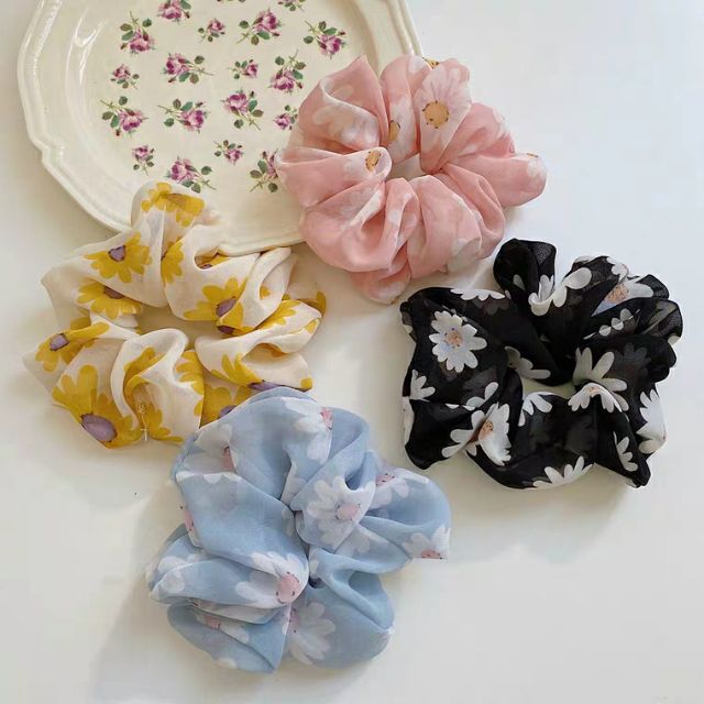 Scrunchies Cột Tóc Voan Mỏng Phồng Màu Pastel Hoa Cúc