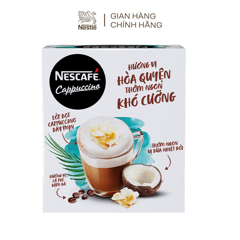 [Tặng ly nhựa Nescafe] Cà phê hòa tan Nescafé Cappuccino vị dừa (Hộp 10 gói x 20g)