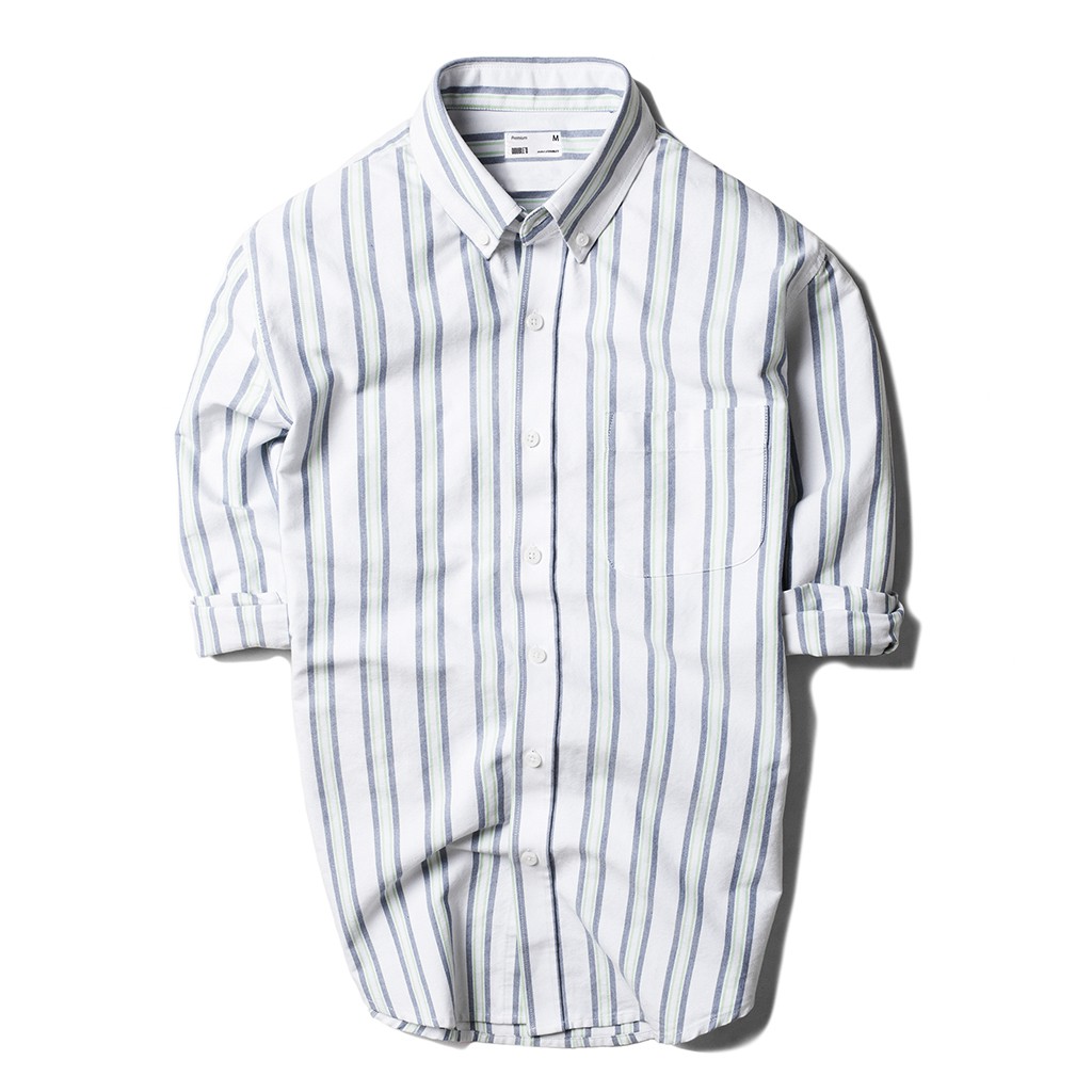 Áo so mi nam DOUBLE'D tay dài kẻ sọc vải Oxford mềm mại SFS