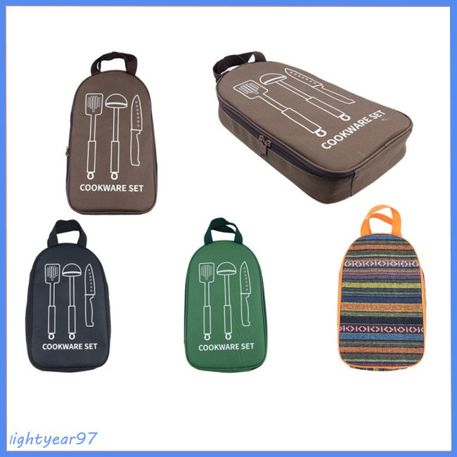 portable kitchen black storage Polyester Outdoor Camping Picnic Bag Kitchen  Utensils  Storage  Bag Camping Picnic Portable Foldable Tableware Pouch