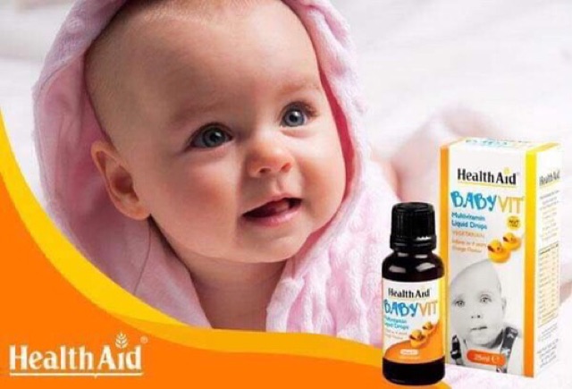 HealthAid Baby Vit - Hương vị cam (cung cấp vitamin A,D,C,E,B1,B2,B6,B12,Niacin,Folic Acid...)(sx:ANH)