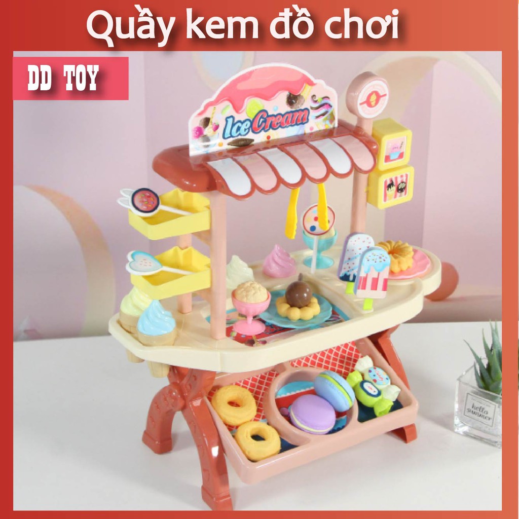 Đồ chơi xe kem và quầy kem loại lớn 40cm 42 chi tiết bán hàng nhập vai cho bé bằng nhựa abs
