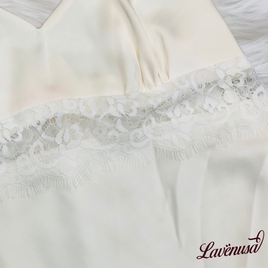 Váy 2 dây dáng dài mặc nhà cao cấp phối ren mềm mại Mialala LAVENUSA QA04