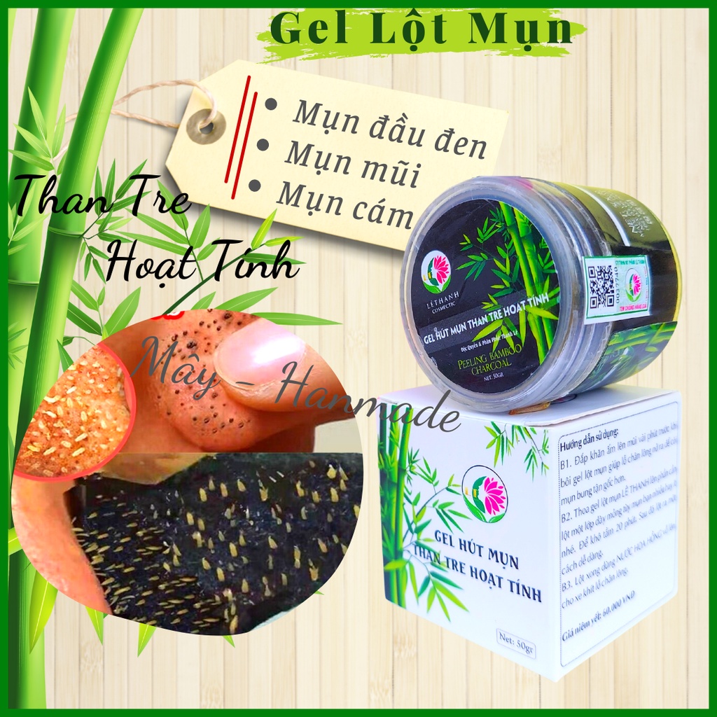 Gel lột mụn tre than hoạt tính hộp 50gr sạch mụn cám mụn đậu đen. TẶNG KÈM CỌ