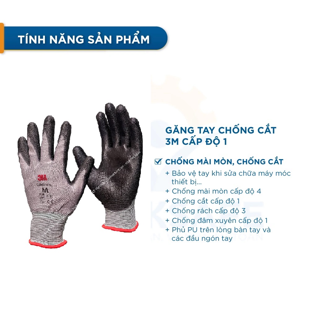 Găng tay chống cắt 3M 3 cấp độ sợi dệt kim, phủ PU bảo vệ tay trong môi trường tôn kính Bao tay chống cắt 3M - THINKSAFE