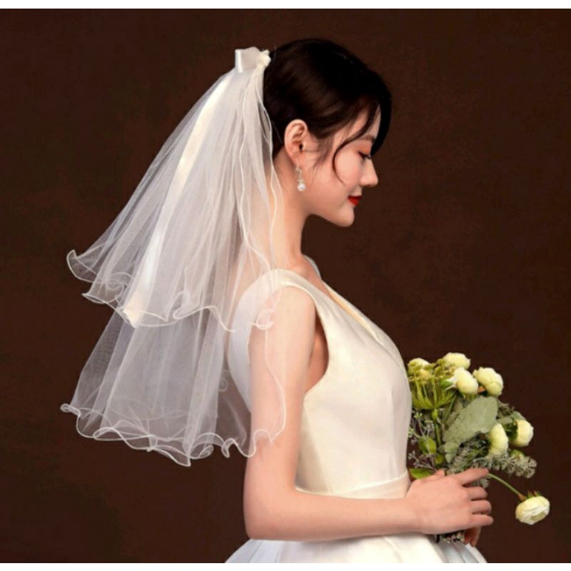 Khăn voan lúp cài tóc cô dâu mẫu nơ mới