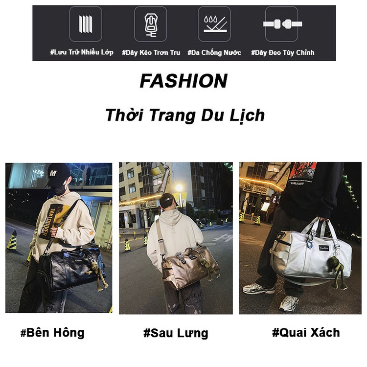 Túi xách du lịch nam nữ cỡ lớn cao cấp ZAJA túi trống du lịch chất liệu da pu nhiều ngăn chống nước