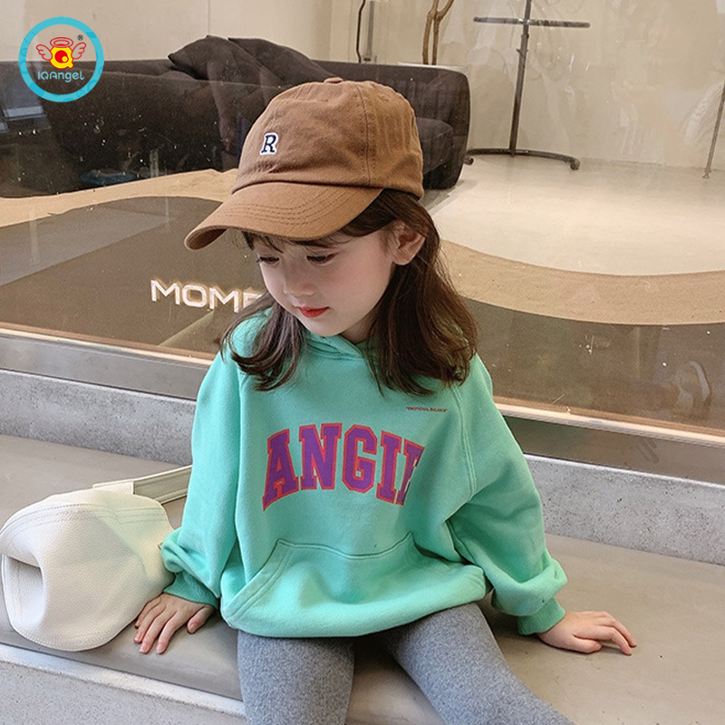 Áo hoodie IQ ANGEL dáng rộng thời trang xuân thu dành cho bé gái