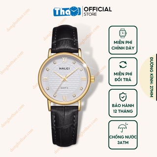 Đồng Hồ Nữ Halei 545 Dây Da Đen Trắng Trẻ Trung Chống Nước Tuyệt Đối