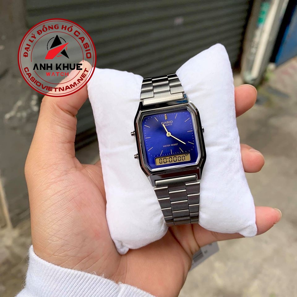 Đồng Hồ Casio Nam AQ-230GG-2ADF Dây Kim Loại Và Vỏ Mạ Ion Màu Xám - Nền Mặt Màu Xanh