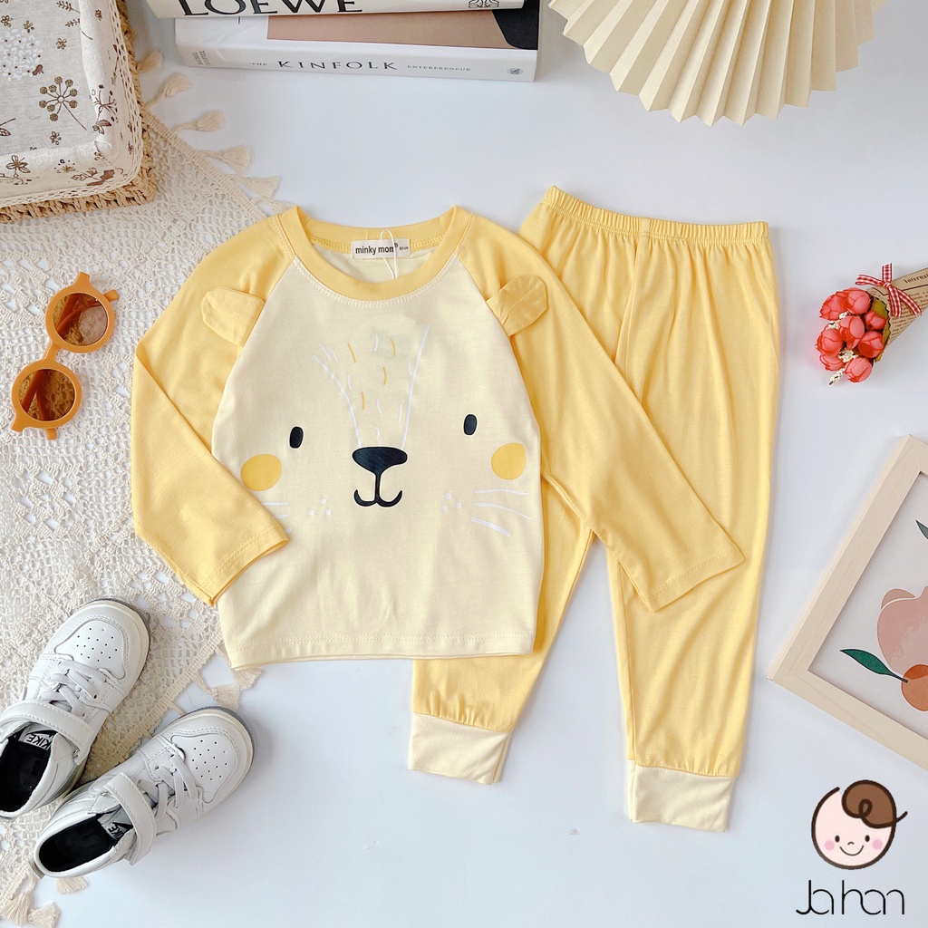 [SALE] Bộ Dài Tay Bé Gái, Bé Trai KIMCHI Vải Thun Lạnh Tai Thú 3D Dễ Thương, Quần Áo Trẻ Em Thu Đông KWTD2103
