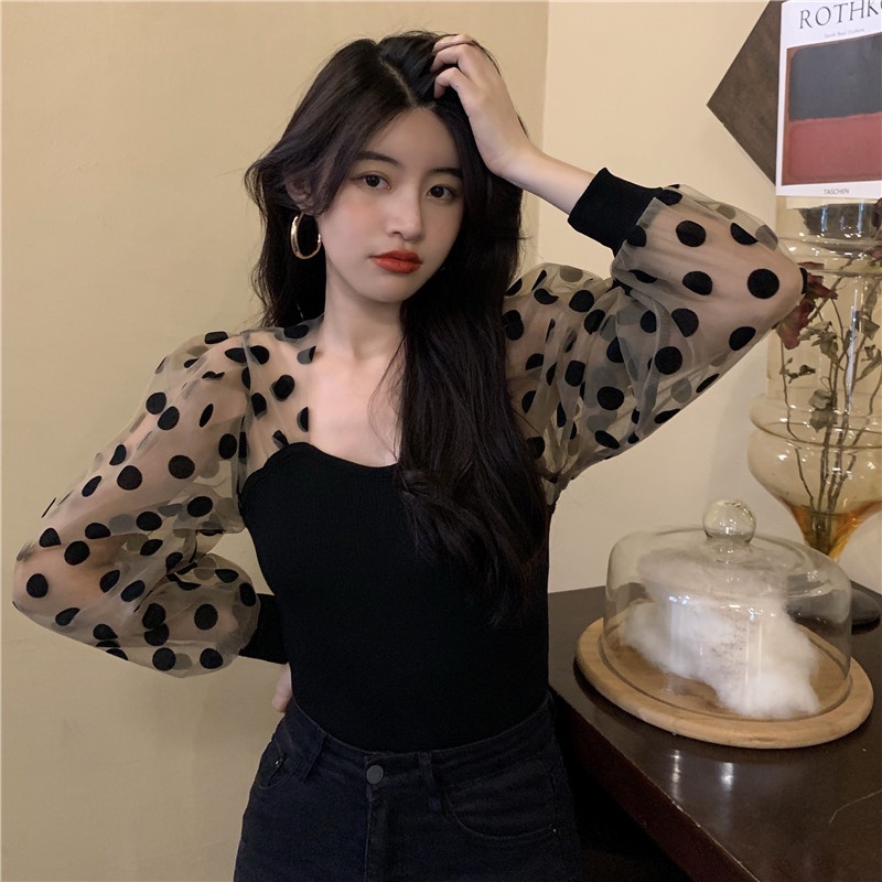 Áo chiffon IELGY cổ vuông màu đen kiểu dáng Pháp ngọt ngào cho nữ