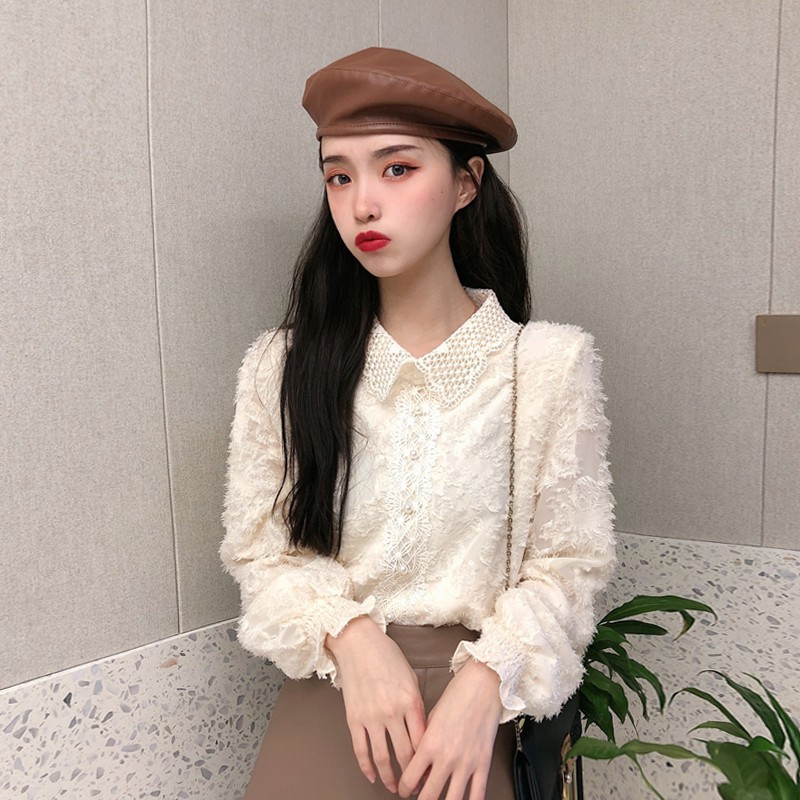 (ORDER)Áo sơ mi họa tiết lông cổ dệt tinh tế