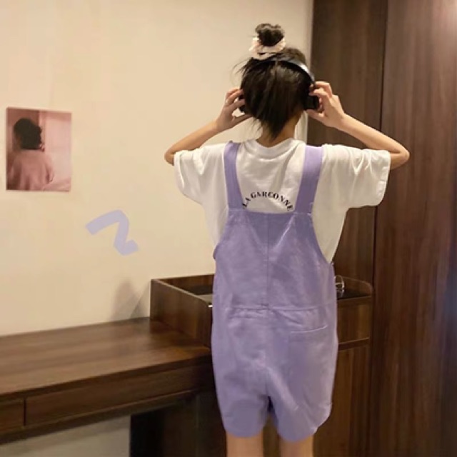 Quần yếm đùi kaki tím pastel siêu xinh Ulzzang