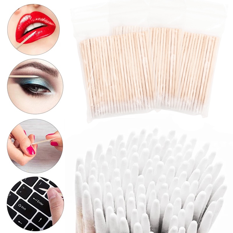 Bộ 100 Que Gỗ Đầu Nhọn Kích Thước Nhỏ/Cọn Dùng Một Lần Hỗ Trợ Nối Mi/ Nối Mi