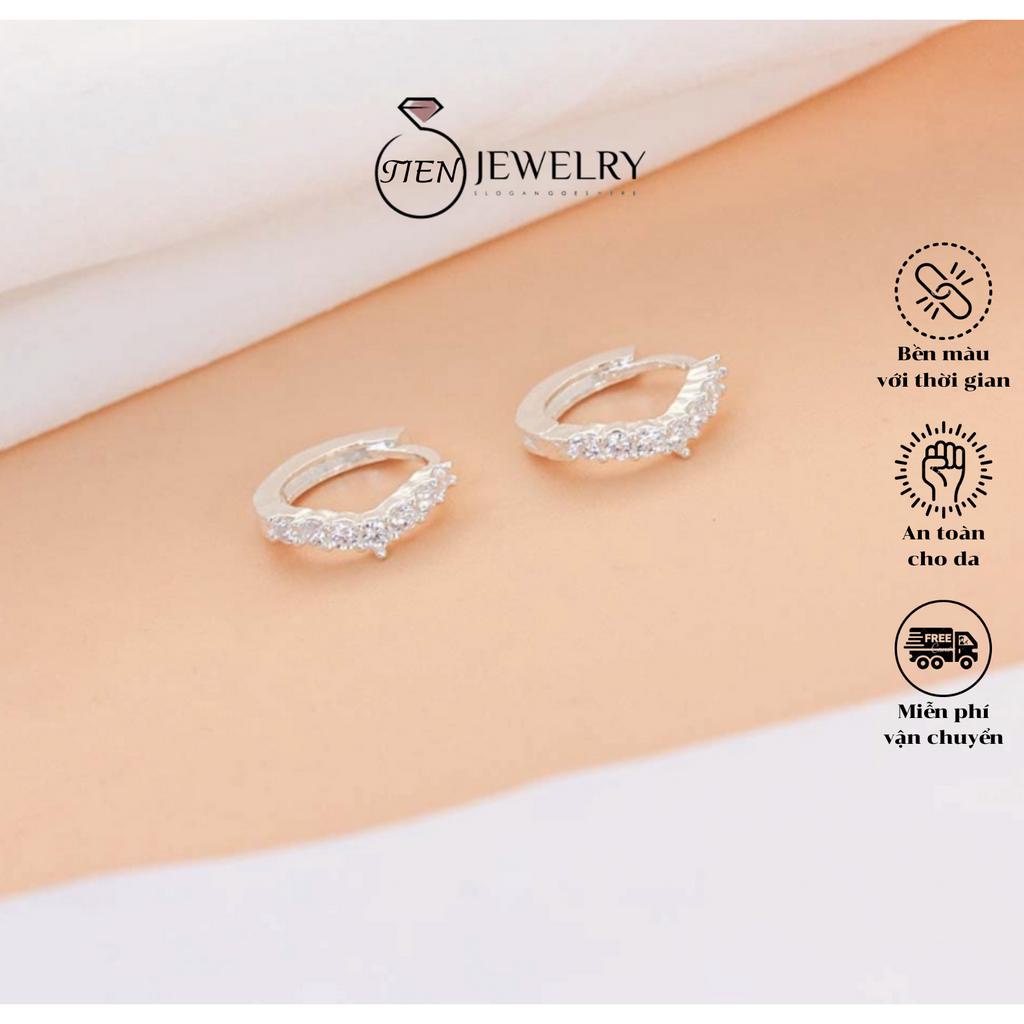 Khuyên tai bạc s925 nữ chữ V đính đá sang trọng, bông tai bạc ý phong cách nữ tính - Tien Jewelry