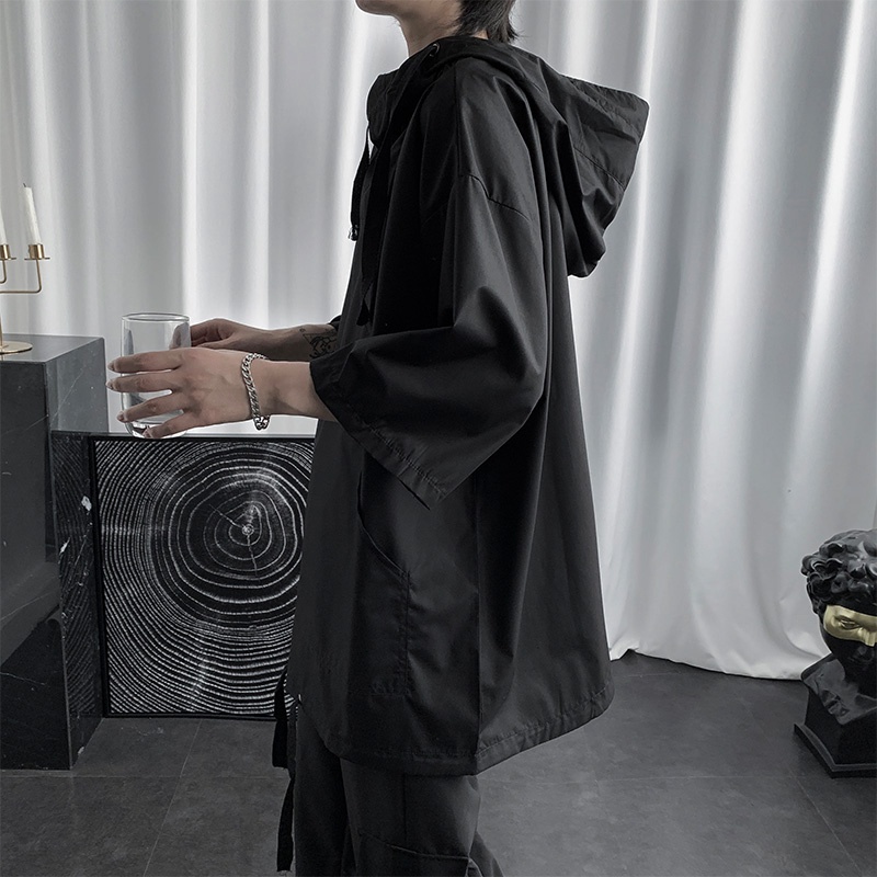 Áo Hoodie Tay Lỡ Phong Cách Hong Kong Thời Trang Mùa Hè Cho Nam