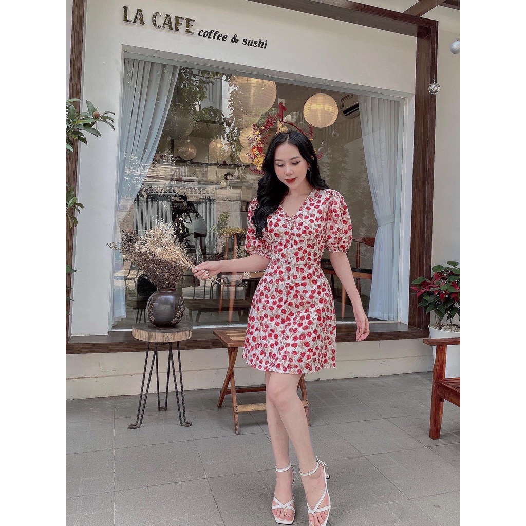 Váy hoa nhún eo chất thô mềm dễ thương HN10031-4