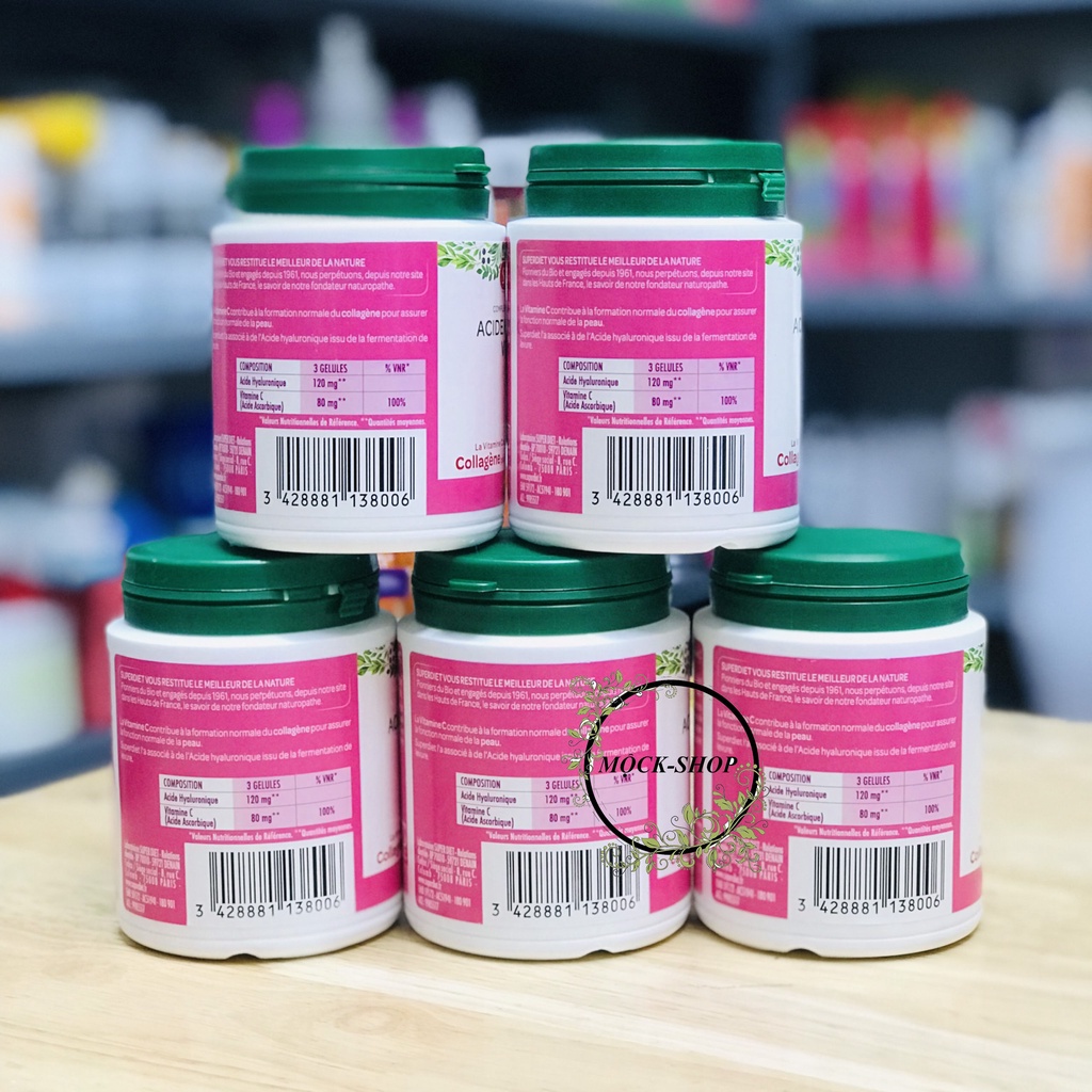 Viên uống cấp nước căng bóng da Superdiet acid hyaluronique vitamine c  150 viên của Pháp