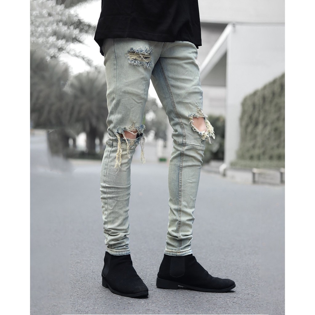 Quần jean nam rách gối xanh zipper (QJ3) | BigBuy360 - bigbuy360.vn