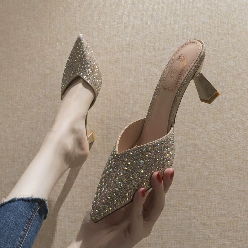 Dép lười gót cao stiletto mũi nhọn thời trang mới cho nữ