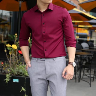 Áo Sơ Mi Lụa Trơn, Không Nhăn Cao Cấp, Phong Cách Lịch Lãm