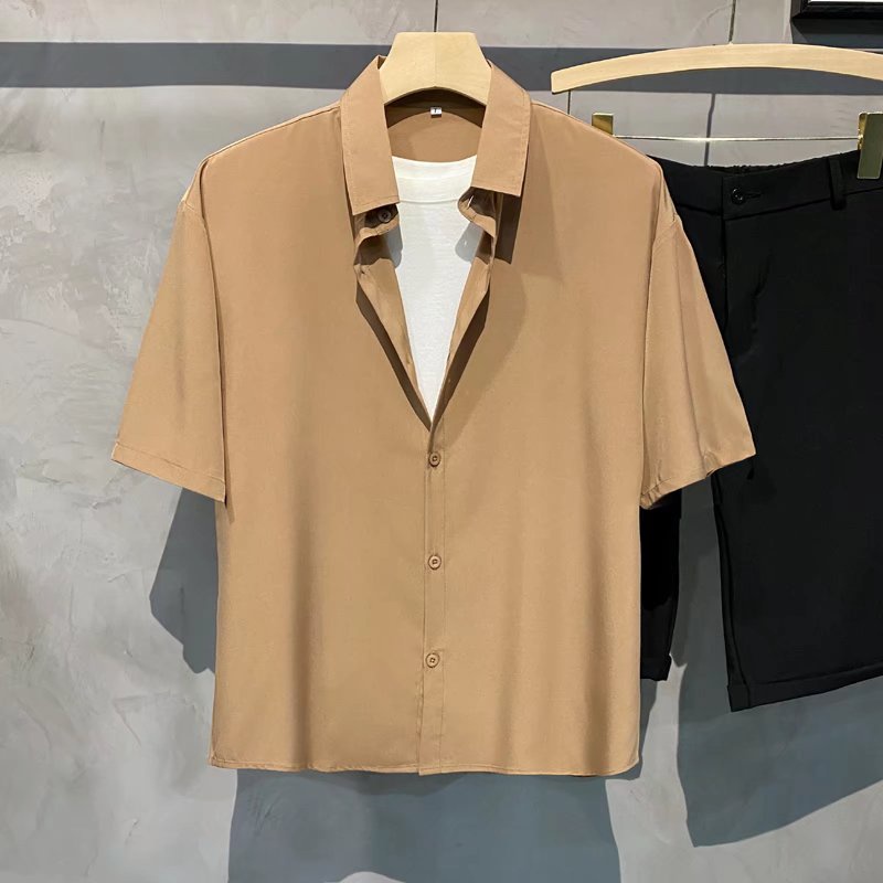 Short Sleeve Anti Wrinkle Shirt Solid Color Summer Korean Style High End For Men