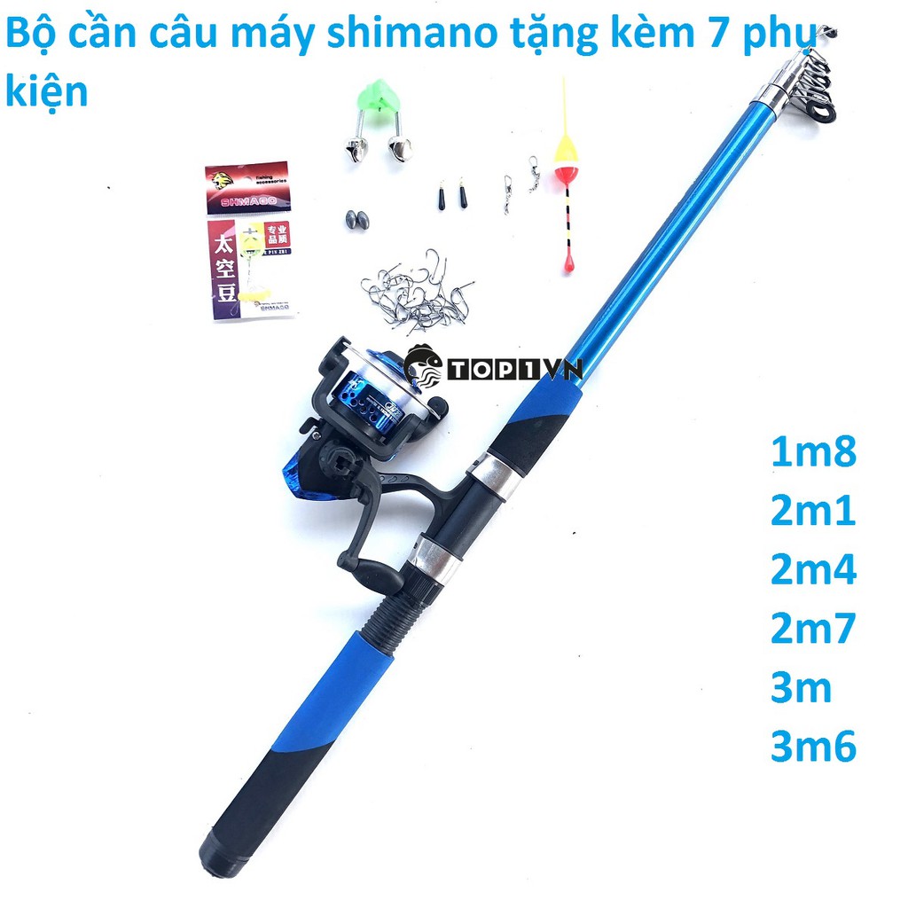 Bộ cần câu máy Shimano xanh kèm phụ kiện - Top1VN giá rẻ y hình
