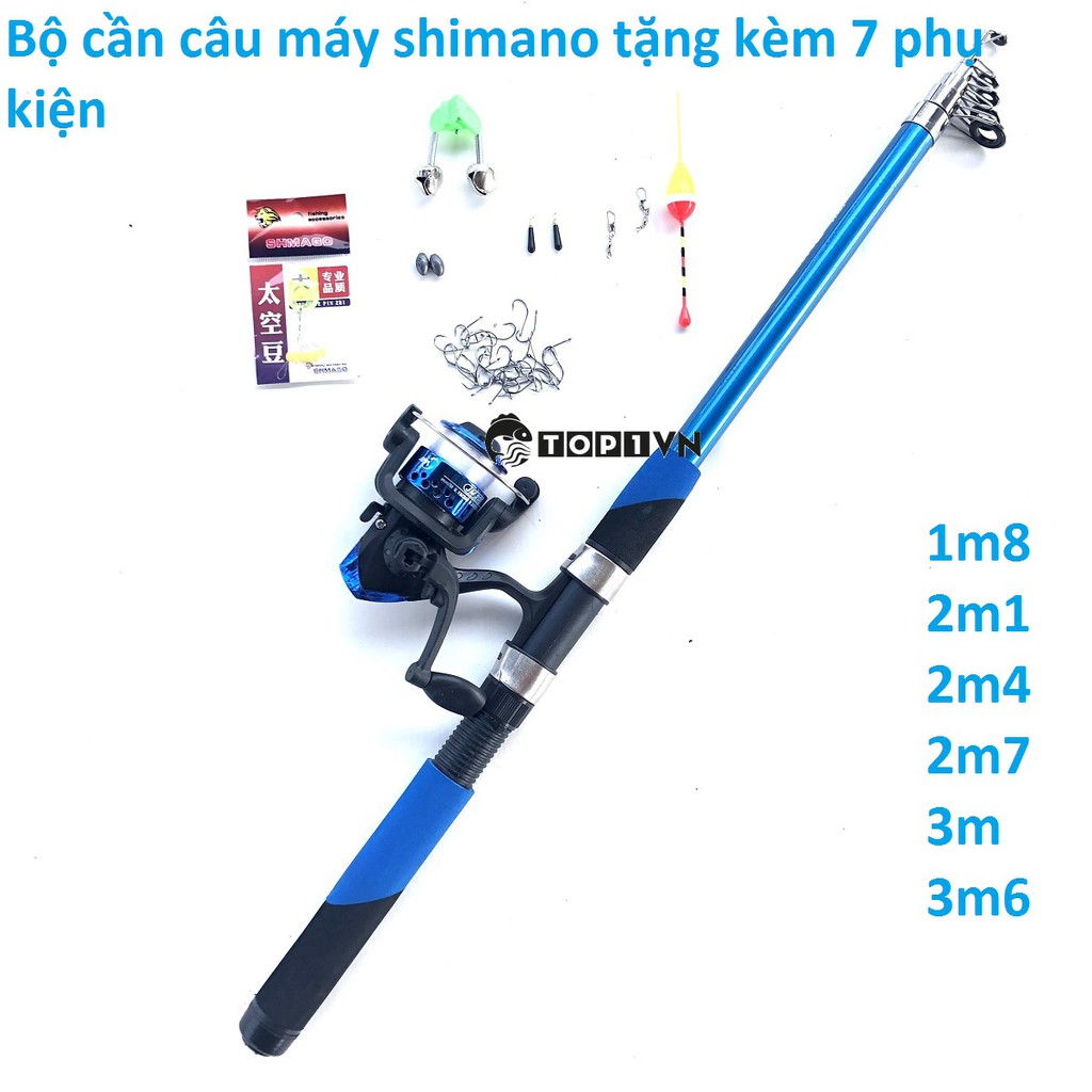 Bộ cần câu máy Shimano xanh kèm phụ kiện - Top1VN