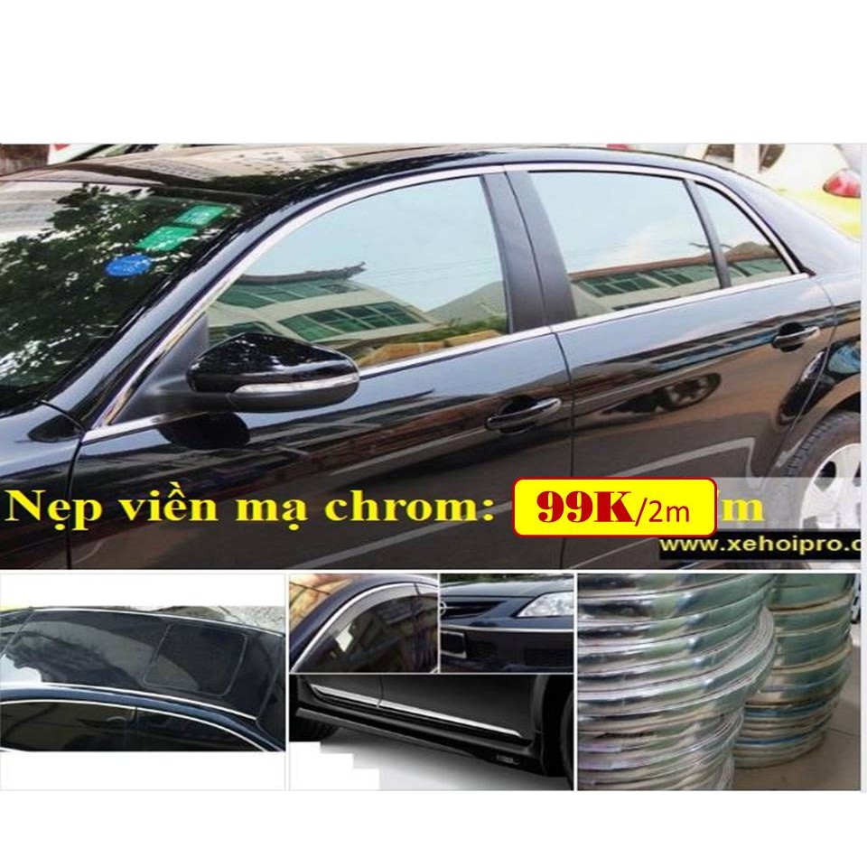 Nẹp viền mạ crom dán quanh xe ô tô cuộn 2m (rộng 1cm, 1,5cm, 2cm)