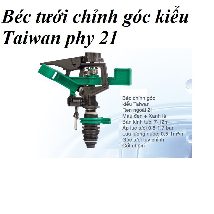 Béc tưới cây phun mưa cánh đập ren ngoài 21 chỉnh góc tưới tùy ý thích hợp tưới cây công nghiệp, ăn trái, cỏ trồng.