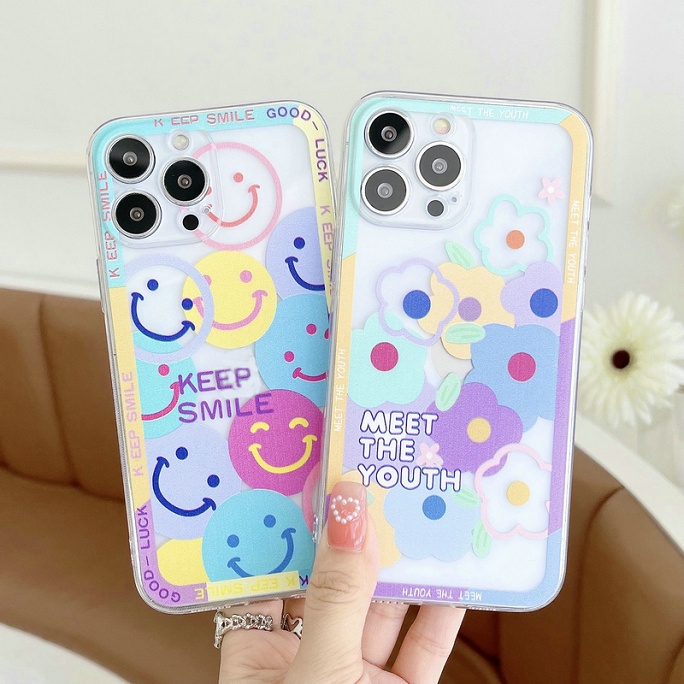 Casing Samsung Galaxy S20 S21 S20+ S21+ S22 S22+ S10 FE Note 10 9 8 Plus 20 Ultra Lite 4G 5G A10S A20S A10 A20 A30 A51 A21S M10 Cute Colorful Flowers Smiley Keep Smile Clear Tpu Soft Phone Case Cover 1CES 23