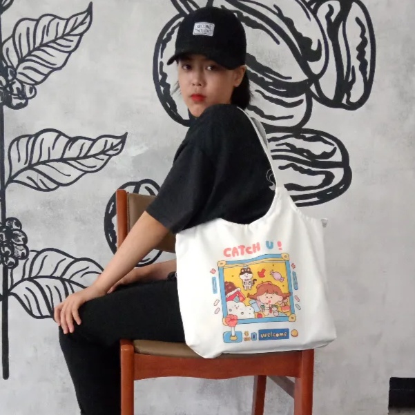 Túi note hàn quốc, vải canvas 100% poli cao cấp, phong cách thời trang ulzzang, có khoá miệng xịn xò CATCH U mã K20
